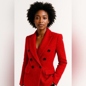 SO Red Textured Blazer with Black Buttons